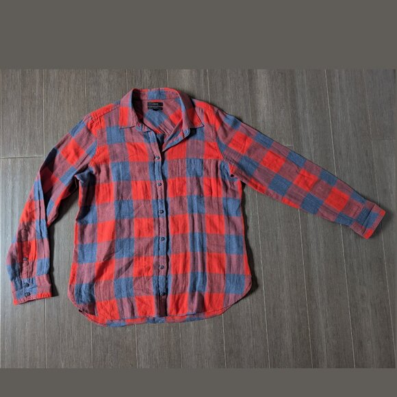 Like New, J. Crew Boy Shirt in Fiery Sunset Buffalo Plaid, 99% Cotton, Size 12 - Picture 3 of 11